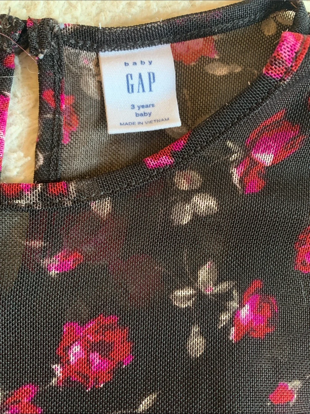 Gap Black Sheer Overlay Dress Roses 3 EUC